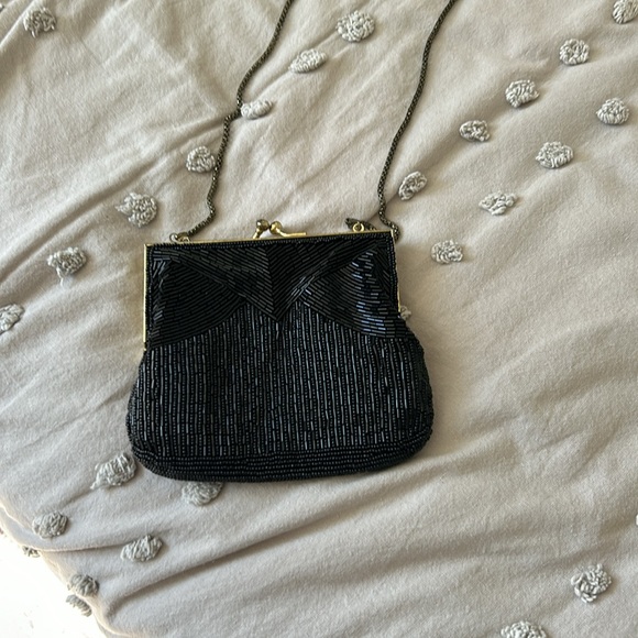 Vintage Black Beaded Evening Bag Purse - Picture 4 of 11